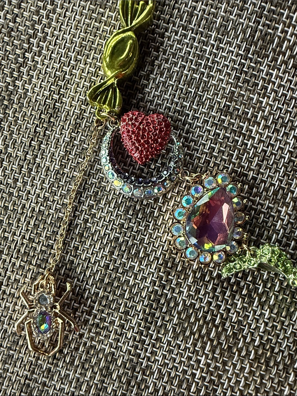 Betsey Johnson Halloween Gold Chain Multicolor Crystal Charm Necklace - Picture 2 of 8